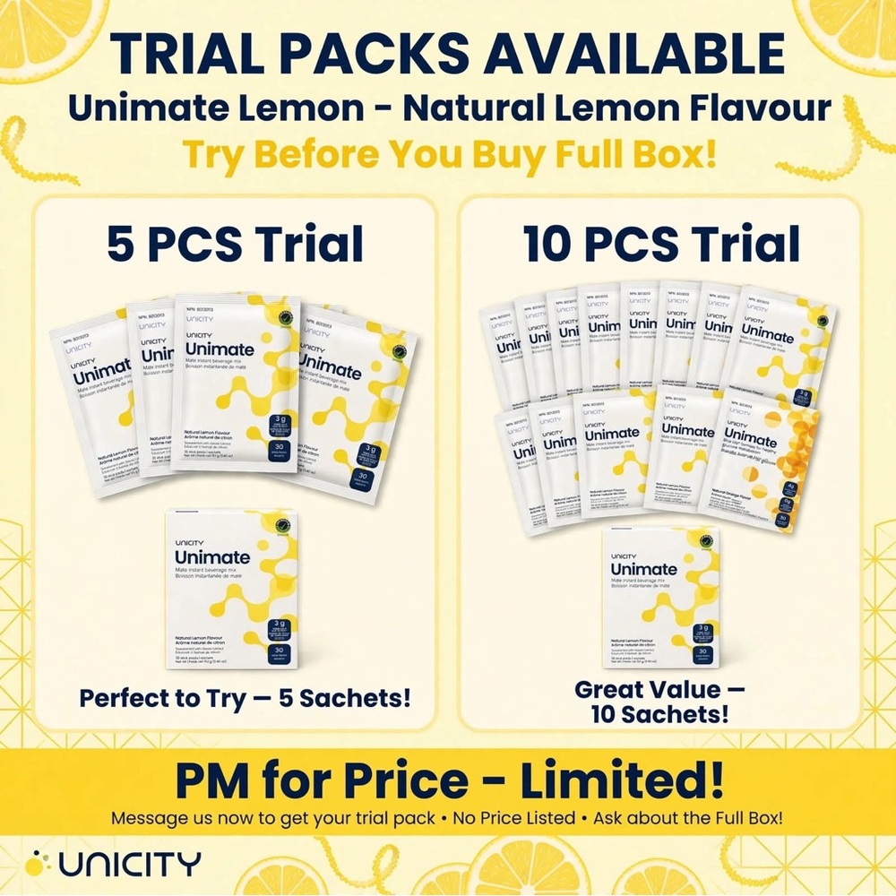 Unimate Lemon Sachets Trial Pack - Natural Lemon Flavor (Yellow)